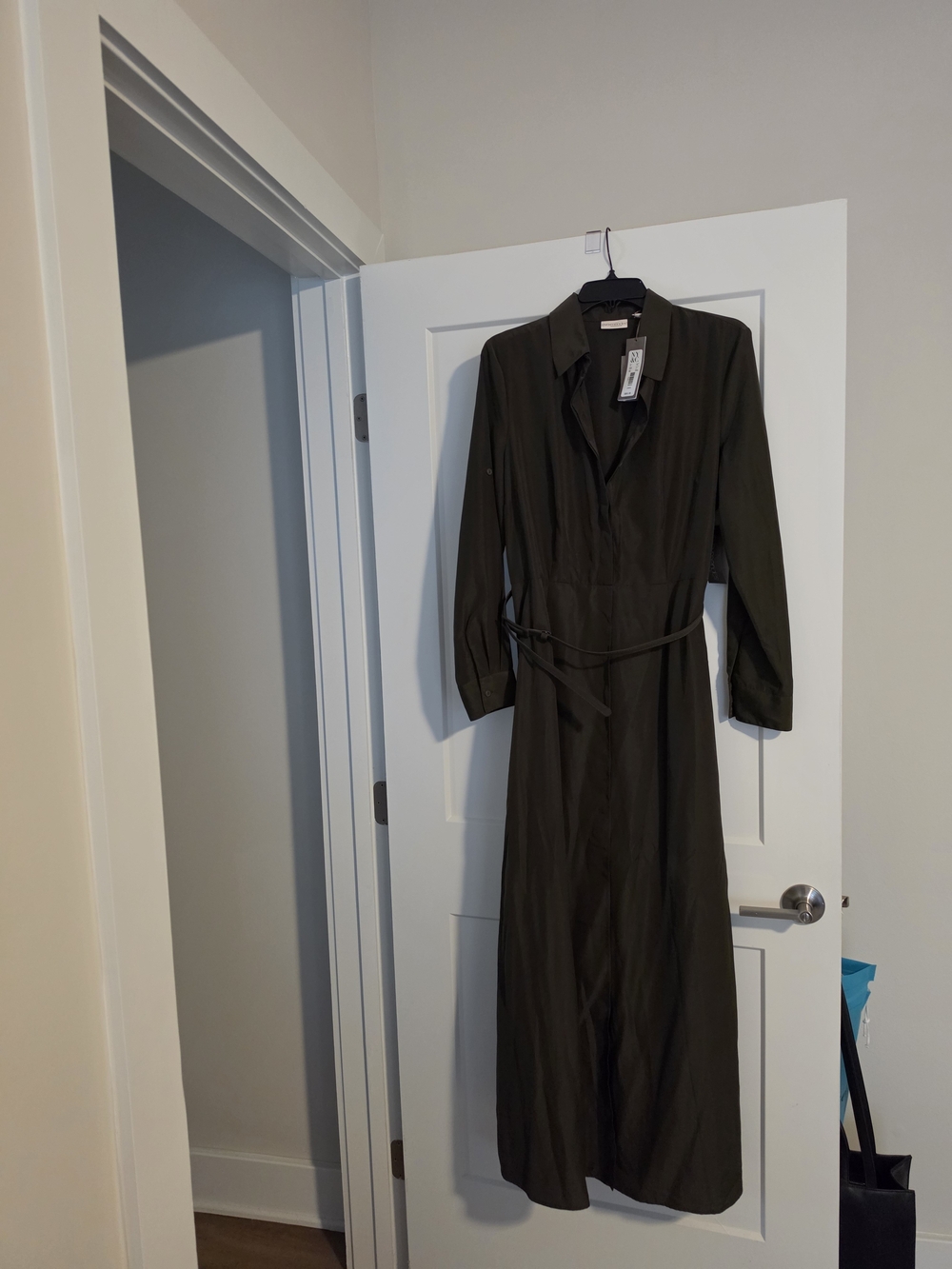 eva mendes for New York & Company Olive Green Long Shirt Maxi Dress